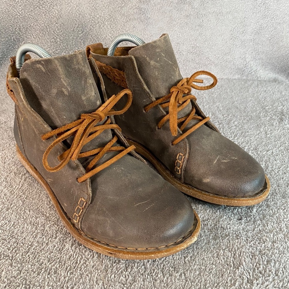 Born Womens Temple II Leather Lace Up Ankle Boots Size 9 Braided Boho Distressed